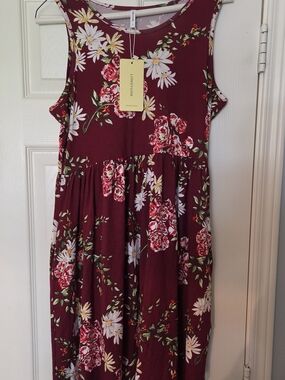 LONGYUAN Women's Sleeveless Casual Floral Dress with Pockets Nwt